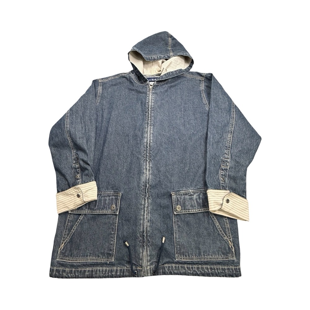 L.A. Blues Denim Jacket Womens 22/24W Blue Zip Hooded Cotton Utility Coastal